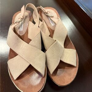 Diane Von Furstenberg Taupe cork platform Sandals with gold trim detail